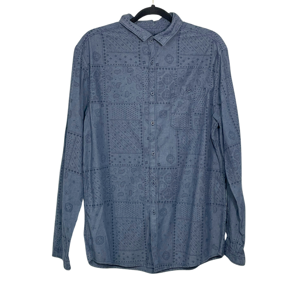Mossimo Supply Men's Sz L Button Down Shirt Roll Tab Bandana Print Blue Western